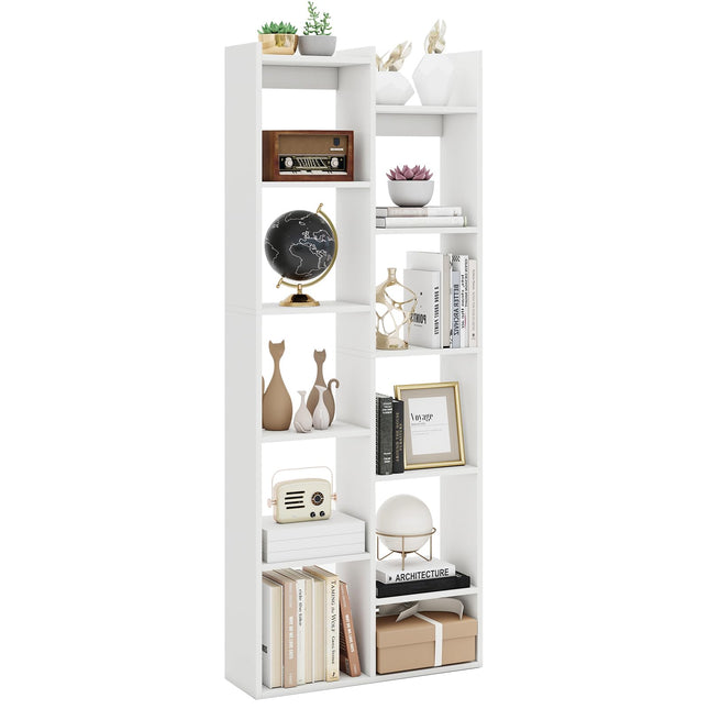 Dreamade Modern Bookshelf with 12 Staggered Shelves for Living Room Office