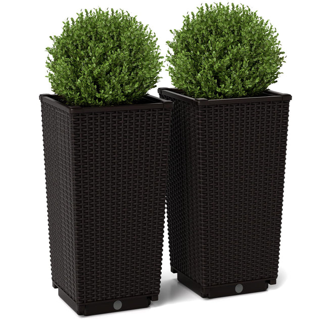 Dreamade Set of 2 Outdoor Wicker Flower Pot, 23 Inch Tall Planters with Drainage Hole, Self-Watering Tray