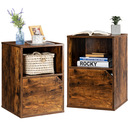 Dreamade Set of 2 Nightstands, End Table Bedside Table w/Storage Cabinet and Open Shelf