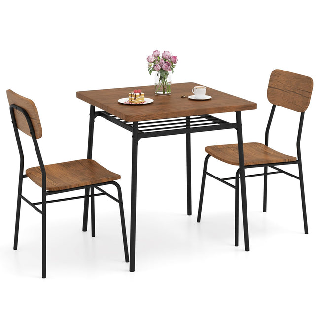 Dreamade 3-Piece Dining Table Set, Kitchen Table Chairs Set with Dinner Table, Storage Rack, Metal Frame