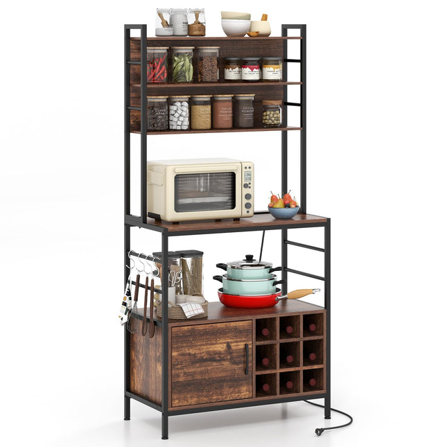Dreamade Bakers Rack with Power Outlet, 67” Microwave Stand with Storage Cabinet, Spice Rack