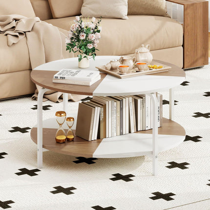 Dreamade Round Coffee Table 2-Tier Center Table with Open Storage Shelf