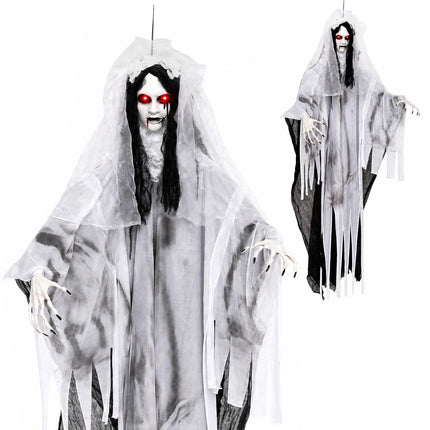 DREAMADE 6 FT Animated Ghost Bride Life Size Hanging Halloween Prop