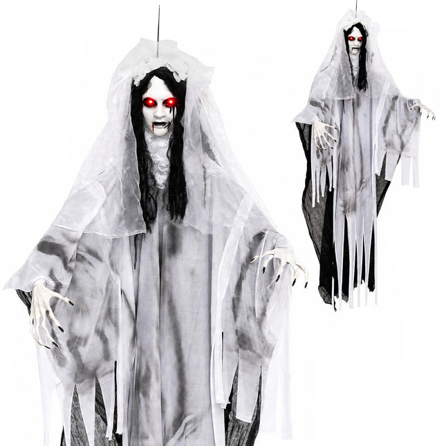 DREAMADE 6 FT Animated Ghost Bride Life Size Hanging Halloween Prop