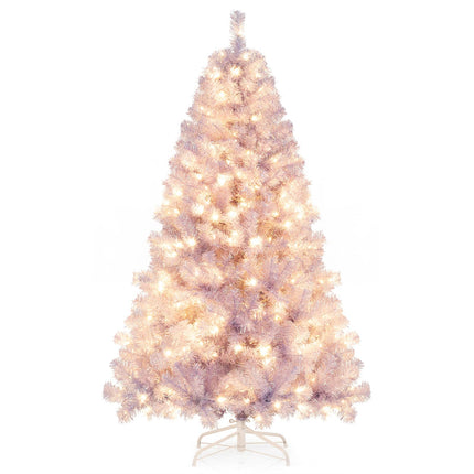 Dreamade 6FT / 7.5FT Pre-Lit Tinsel Christmas Tree with Warm White LED Lights