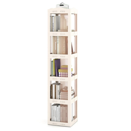 Dreamade 5-Tier Foldable Rotating Bookshelf w/Swivel Base | 360° Revolving Bookshelf Tower