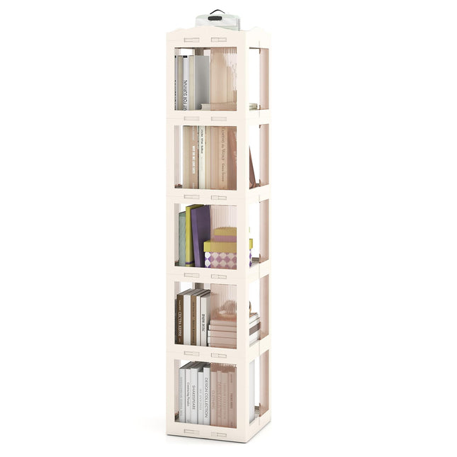 Dreamade 5-Tier Foldable Rotating Bookshelf w/Swivel Base | 360° Revolving Bookshelf Tower