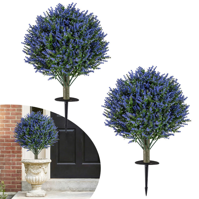 Dreamade Set of 2 Artificial Lavender Topiary Ball Trees | Sun-Proof Indoor Outdoor Fake Evergreen Plants