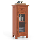 Dreamade Small Bathroom Storage Cabinet, Freestanding Narrow Bathroom Cabinet with Single Glass Door, Drawer