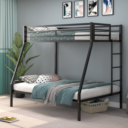 Dreamade Metal Bunk Bed, Twin Over Full Size Bed w/ Removable Ladder & Steel Slats Support