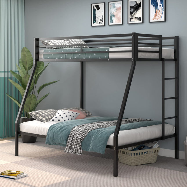Dreamade Metal Bunk Bed, Twin Over Full Size Bed w/ Removable Ladder & Steel Slats Support
