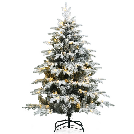 Dreamade 4.5ft / 6ft / 7ft Pre-lit Snow Flocked Christmas Tree, Premium Hinged Artificial Pine Tree w/ 120 LED Lights & 757 PE & PVC Branch Tips - DreamadeUS