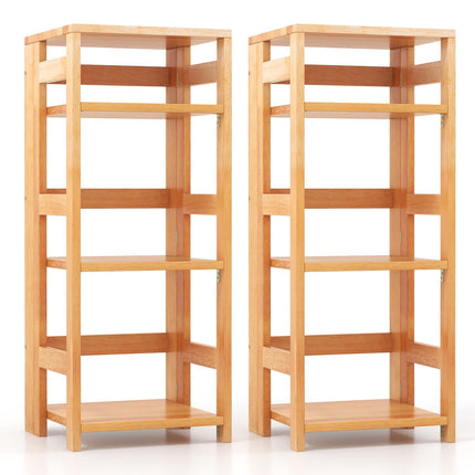Dreamade 4-Tier Bookshelf, 34.5" Floor Storage Shelf w/Rubber Wood Frame, Anti-Toppling Kits, 14" x 13" x 34.5"