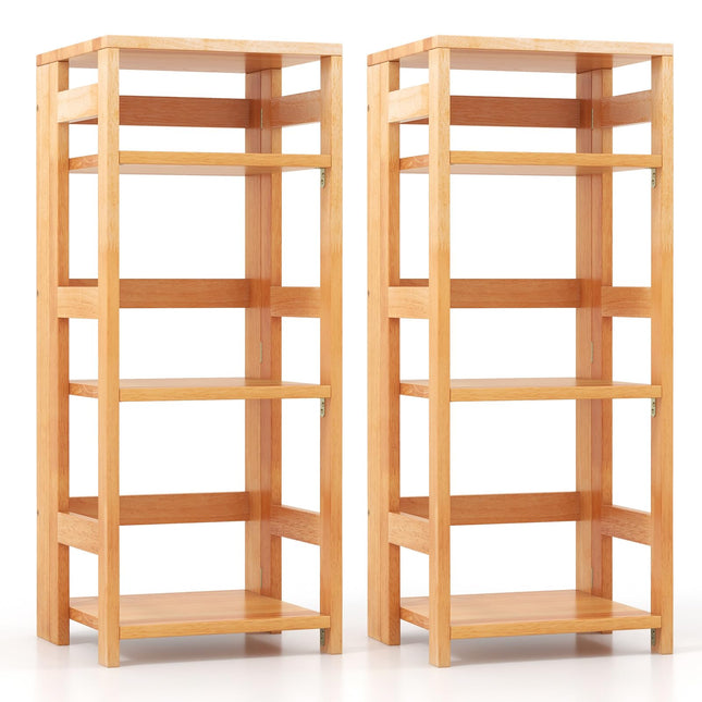 Dreamade 4-Tier Bookshelf, 34.5" Floor Storage Shelf w/Rubber Wood Frame, Anti-Toppling Kits, 14" x 13" x 34.5"