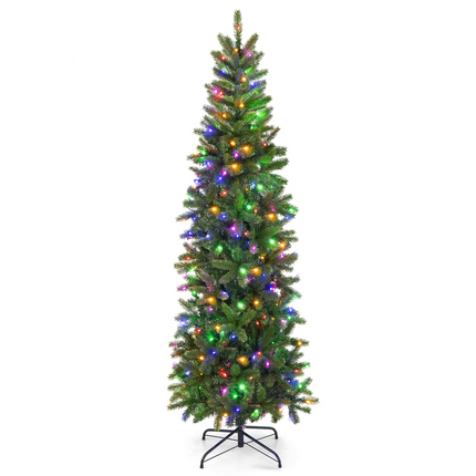 Dreamade 6ft / 7ft Pre-Lit Pencil Christmas Tree, Hinged Artificial Slim Tree with 648 PVC PE Branch Tips - DreamadeUS