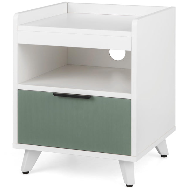 Dreamade Nightstand with Drawer, 3-Tier Bedside Table with Storage Drawer & Open Compartment
