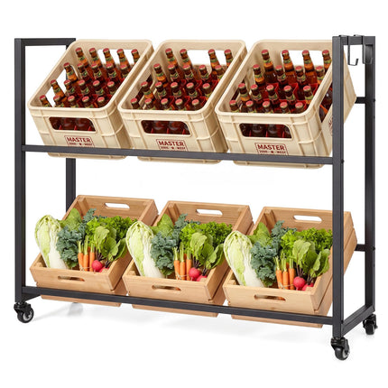 Dreamade 2-Tier Drink Crate Rack with 4 Universal Wheels