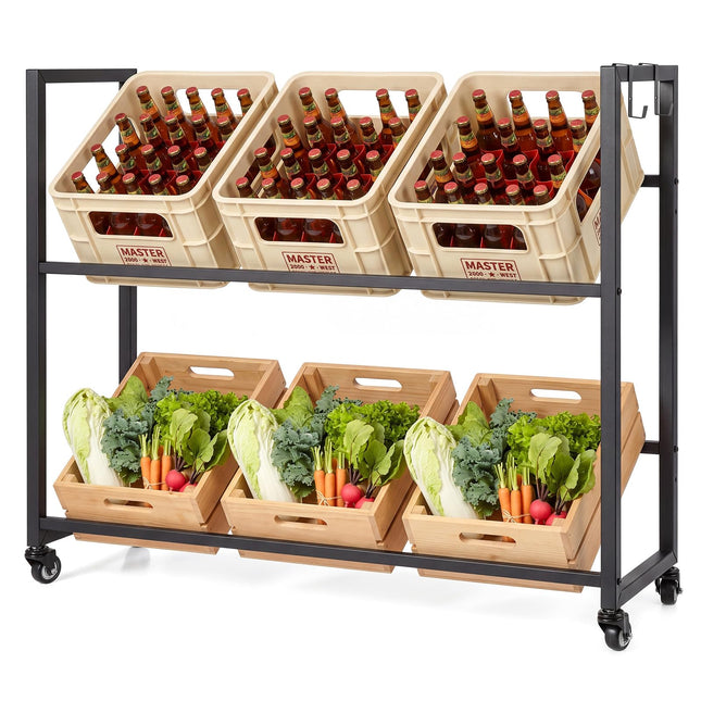 Dreamade 2-Tier Drink Crate Rack with 4 Universal Wheels