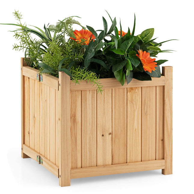 Dreamade 15” Planter Raised Garden Bed - Wooden Planting Box, Outdoor Folding Square Planter