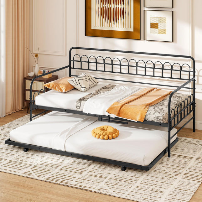 Dreamade Twin Daybed with Trundle with Heavy-Duty Metal Slats