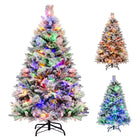 Dreamade Pre-Lit Snow Flocked Christmas Tree, Artificial Hinged Xmas Tree with 160 Multi-Color LED Lights