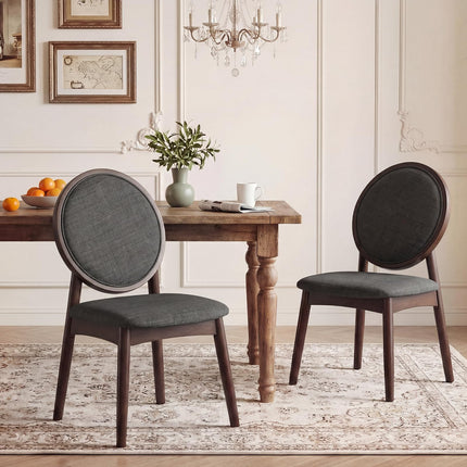 Dreamade Set of 2/4 Upholstered Linen Fabric Kitchen Side Chairs with Padded Seat