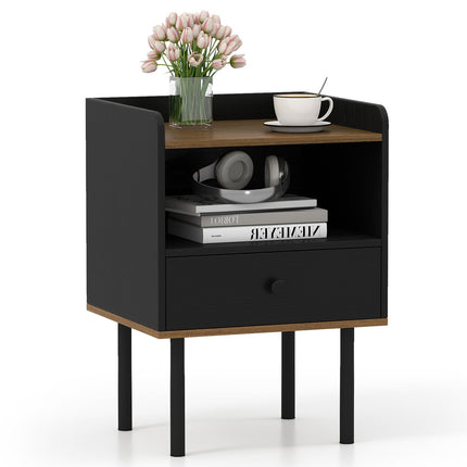 Dreamade Wood Night Stand with Drawer - Mid Century Modern Bedside Table