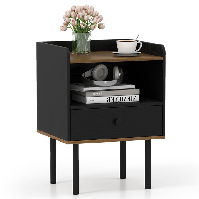 Dreamade Wood Night Stand with Drawer - Mid Century Modern Bedside Table