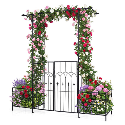Dreamade 79" W x 81" H Metal Garden Arbor with Gate and Planter