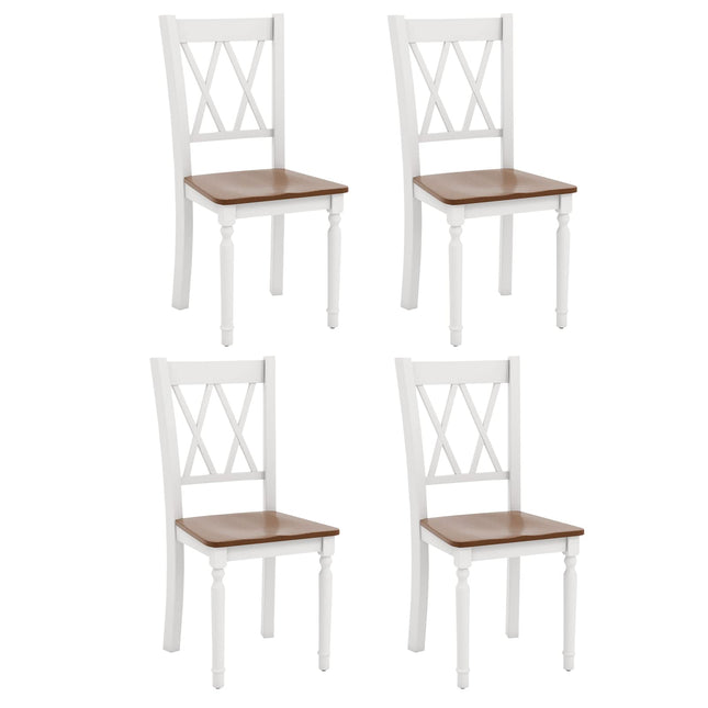 Dreamade Dining Room Chairs Set of 4 White - Wooden Farmhouse Kitchen Chairs with Rubber Wood Seat
