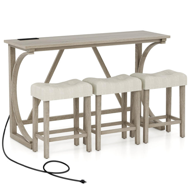 Dreamade Small Dining Table Set - 4-Piece Bar Table and Chairs Set with Power Outlet