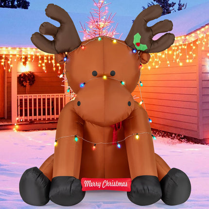 Dreamade 8.5 FT Tall Multi-Color Lighted Xmas Inflatable Reindeer Sitting on The Ground