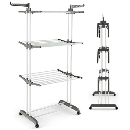 Dreamade Foldable Clothes Drying Rack, Oversized 4-Tier Collapsible Laundry Rack w/ 3 Retractable Trays
