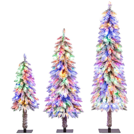Dreamade 3' 4' 5' Pre-Lit Snow Flocked Christmas Tree Set of 3 with 300 Multicolored LED Lights