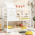 Dreamade Twin Bunk Beds with Stairs, Floor House Bed with Roof & Window
