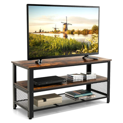 Dreamade TV Stand for TV up to 50 Inches, 43.5 inch Wood Industrial TV Cabinet with 3-Tier Storage Shelves, Rustic Brown