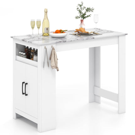 Dreamade Bar Table, 47” Counter Height Dining Table with 7 Hanging Hooks, Compartment, Cabinet & Adjustable Shelf