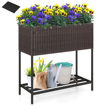 Dreamade Raised Garden Bed with Legs, Rattan Elevated Planter Box w/Storage Shelf