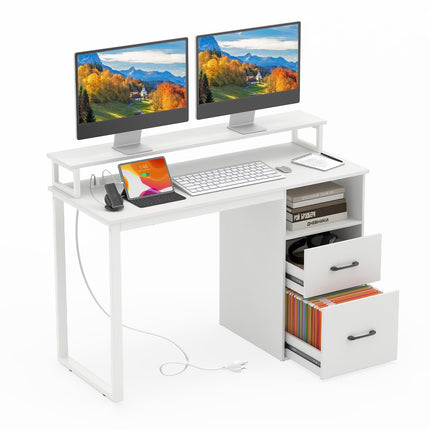 Dreamade 48 Inch Computer Desk with Power Outlets & File Drawer