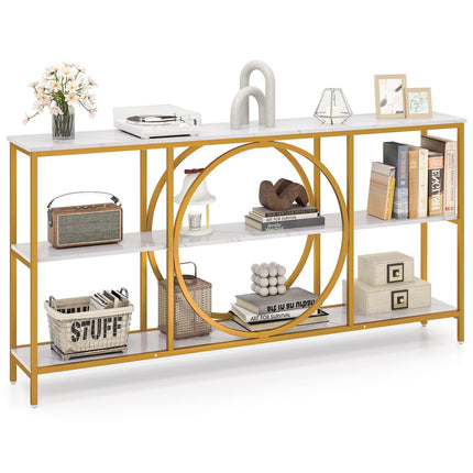 Dreamade 3-Tier Long Console Table Narrow Entryway Table with Faux Wood Grain Top & Heavy-Duty Metal Frame
