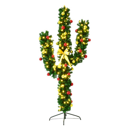 Dreamade Pre-Lit Artificial Cactus Christmas Tree with LED Lights and Ball Ornaments - DreamadeUS