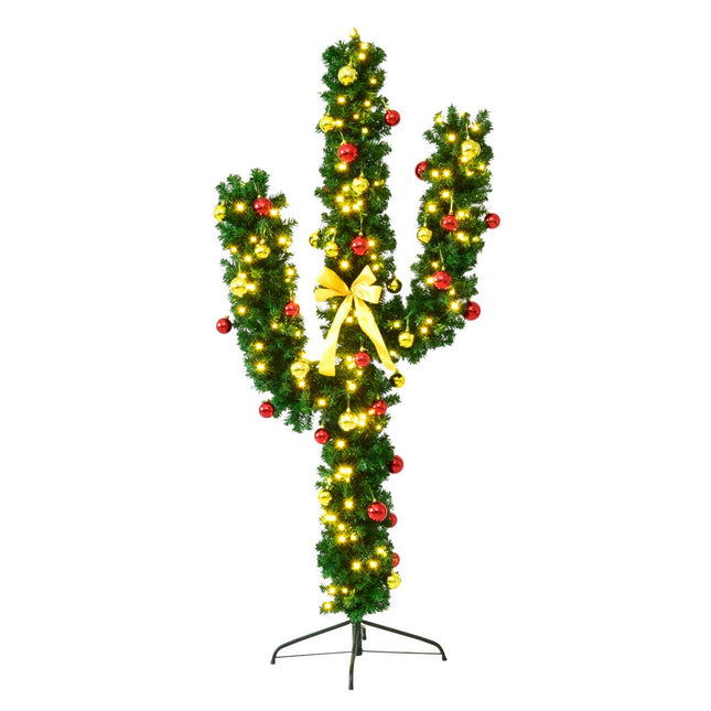Dreamade Pre-Lit Artificial Cactus Christmas Tree with LED Lights and Ball Ornaments - DreamadeUS