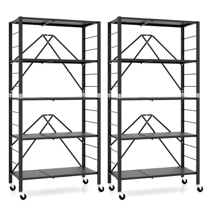Dreamade 5-Tier Foldable Storage Shelf with Wheels Set of 1/2, Collapsible Shelving Unit with Adjustable Shelves