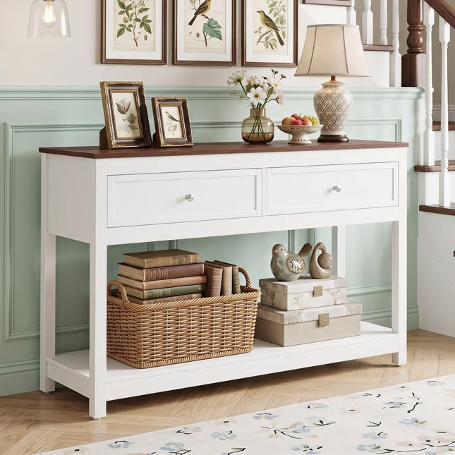 Dreamade 47" Farmhouse Console Table with 2 Drawers Storage