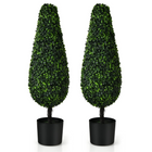 Dreamade 3ft Artificial Boxwood Tower Topiary Trees, 2 Pack Faux Decorative Plants in Cement-Filled Plastic Pot - DreamadeUS