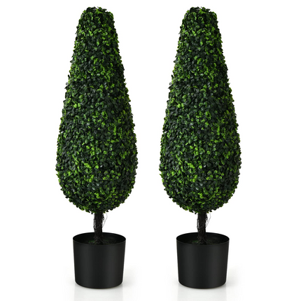 Dreamade 3ft Artificial Boxwood Tower Topiary Trees, 2 Pack Faux Decorative Plants in Cement-Filled Plastic Pot - DreamadeUS