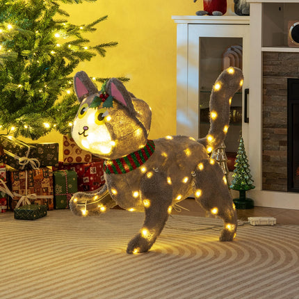 Dreamade Lighted Christmas Cat, Indoor Outdoor Kitty Decoration w/ 88 LED Lights