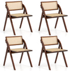 Dreamade Folding Dining Chairs Set, Wooden Folding Chair with Rattan Backrest & Seat