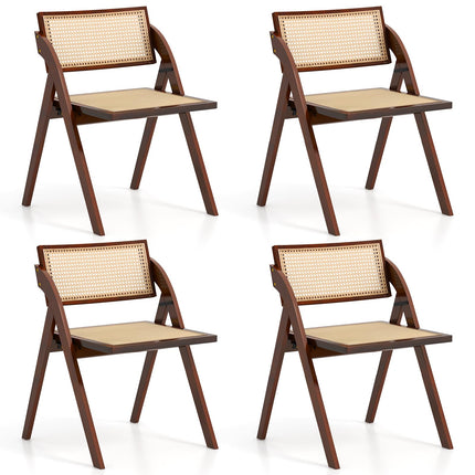 Dreamade Folding Dining Chairs Set, Wooden Folding Chair with Rattan Backrest & Seat