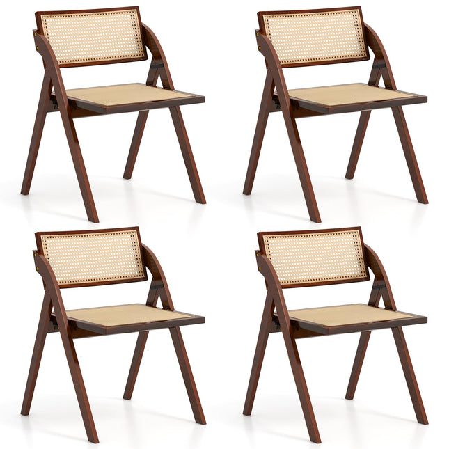 Dreamade Folding Dining Chairs Set, Wooden Folding Chair with Rattan Backrest & Seat